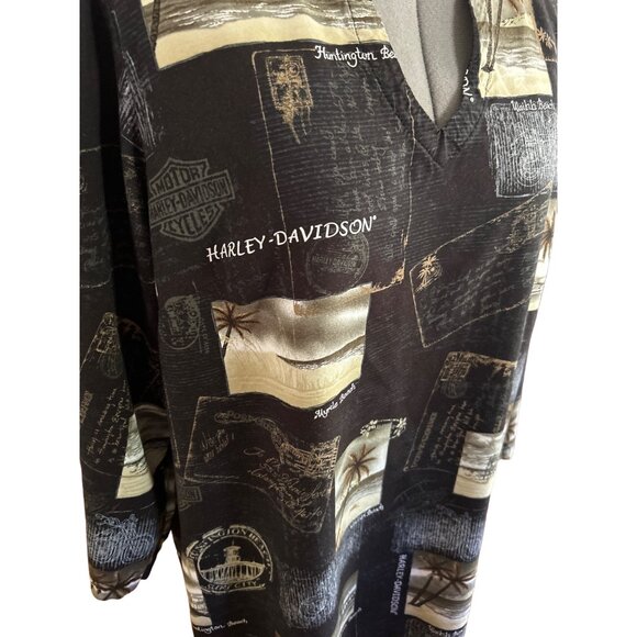 Harley-Davidson Womens Black & Tan Scenic Print Tunic Top XL Viscose - Picture 2 of 9